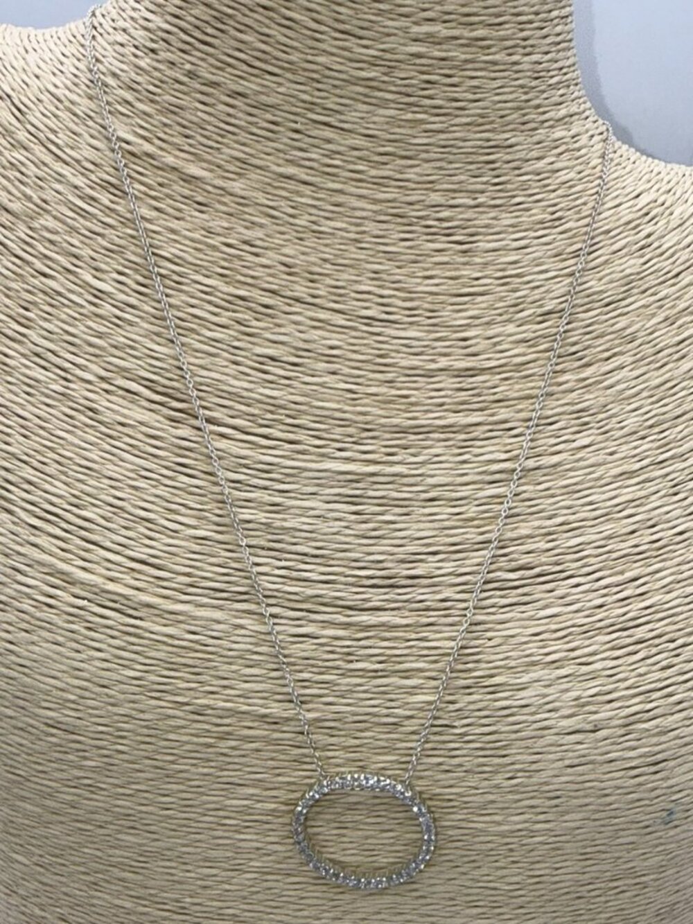 925 Italy Sterling Silver CZ Open Circle Pendant Necklace RSE